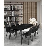 Truva Yemek Masası 90x167 Cm Metal Ayaklı Siyah Masa 6 Adet Abant Siyah Sandalye