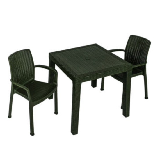 Efes (Rattan) 2+1 Set (2 SANDALYE 80x80 MASA) Koyu Yeşil Camsız Ekonomik Ürün