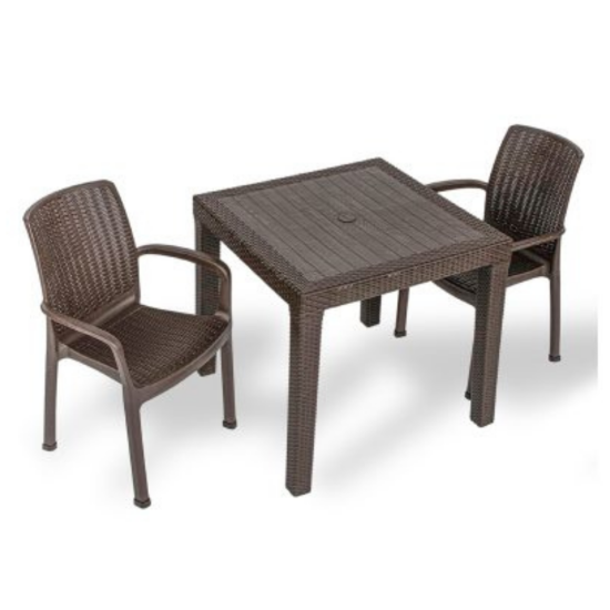 Efes (Rattan) 2+1 Set (2 SANDALYE 80x80 MASA) Venge Camsız Ekonomik Ürün
