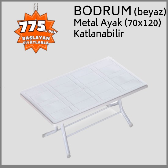 Bodrum 70x120 CM Beyaz Katlanır Ayaklı Masa %100 Orijinal (HAM MADDE)