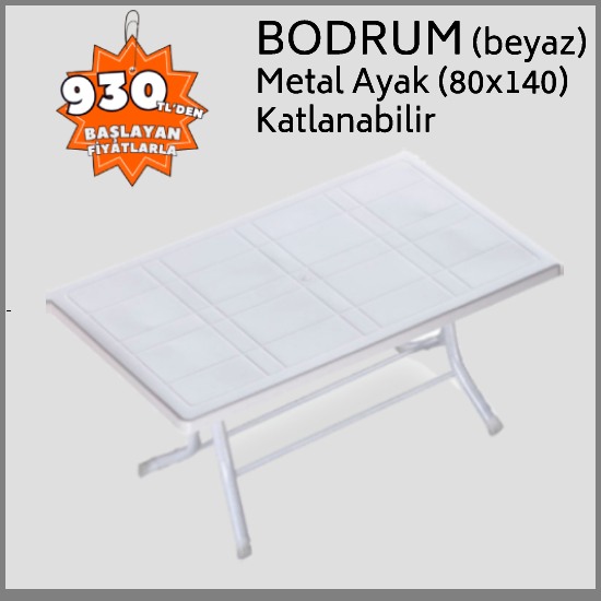 Bodrum 80x140 CM Beyaz Katlanır Ayaklı Masa %100 Orijinal (HAM MADDE)