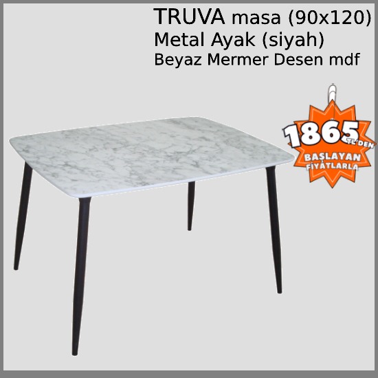 TRUVA Masa (BEYAZ) 90x120 Metal Ayaklı