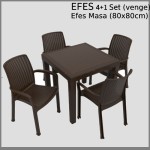 Efes (Rattan) 4+1 Set (4 SANDALYE 80x80 MASA) Venge Camsız Ekonomik Ürün