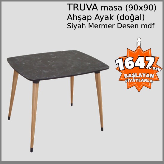 TRUVA Masa (Siyah) 70x90 Ahşap Ayaklı