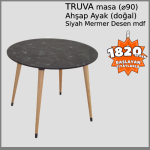 TRUVA Masa (SİYAH) Ø90 Ahşap Ayaklı