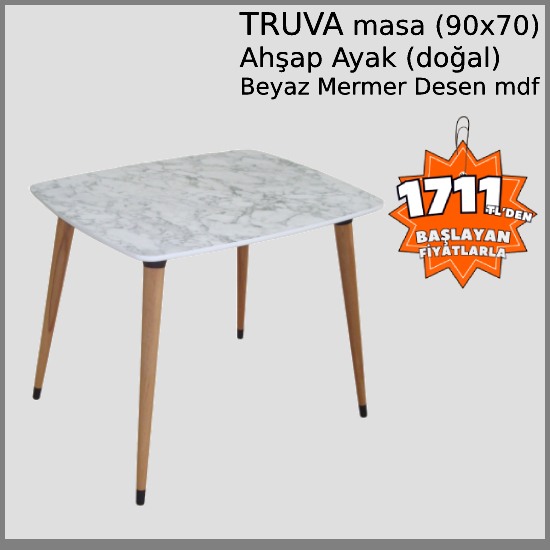 TRUVA Masa (BEYAZ) 70x90 Ahşap Ayaklı