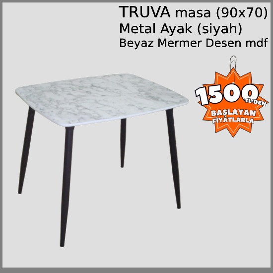 TRUVA Masa (BEYAZ) 70x90 Metal Ayaklı