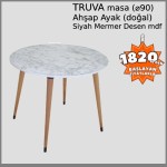 TRUVA Masa (BEYAZ) Ø90 Ahşap Ayaklı 