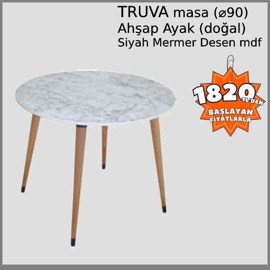 TRUVA Masa (BEYAZ) Ø90 Ahşap Ayaklı 