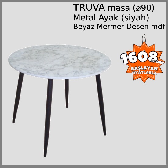 TRUVA Masa (BEYAZ) Ø90 Metal Ayaklı