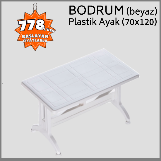 Bodrum 70x120 CM Beyaz Sabit Ayaklı Masa %100 Orijinal (HAM MADDE)