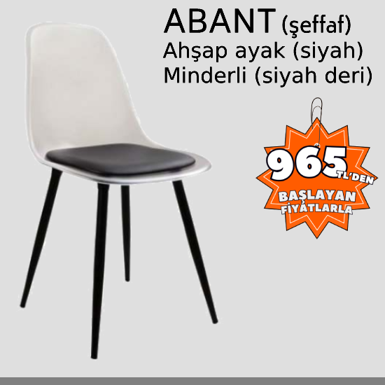 Abant (ŞEFFAF BEYAZ) Minderli (Deri)  Siyah Ahşap Ayaklı