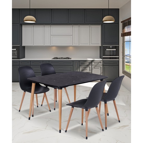 Estelia Truva 90*120 Cm Doğal Ahşap Ayaklı Masa + 4 Adet Abant Doğal Ahşap Ayaklı Masa Sandalye Takımı