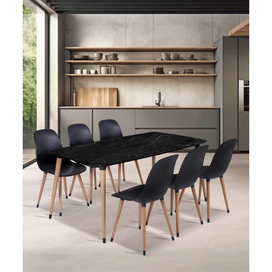 Estelia Truva 90*167 Cm Doğal Ahşap Ayaklı Masa + 6 Adet Abant Doğal Ahşap Ayaklı Masa Sandalye Takımı